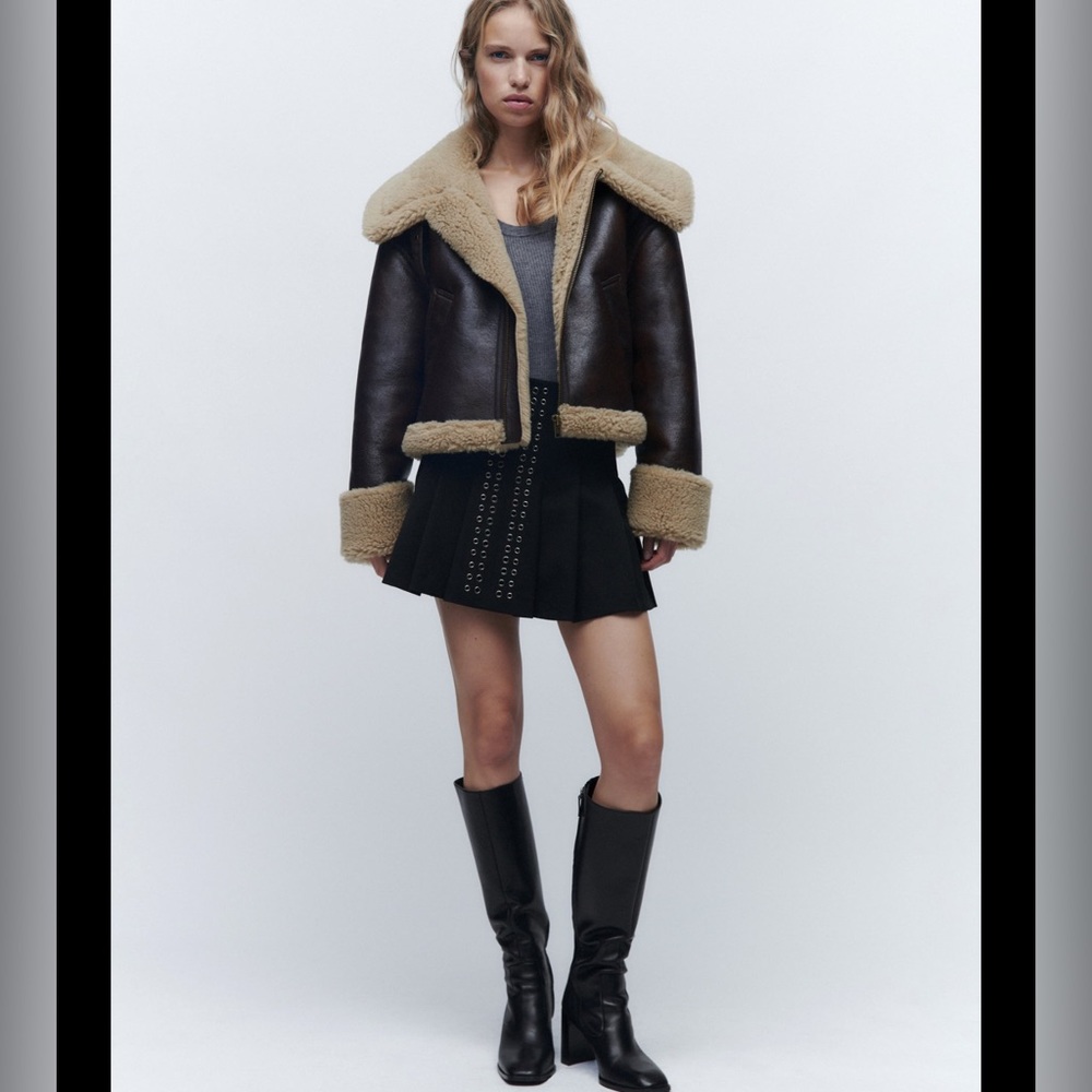 Zara metallic ring eyelets detail pleated mini skirt - Picture 6 of 12